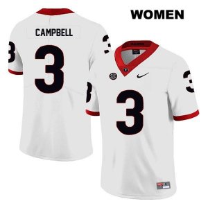 Women's Georgia Bulldogs NCAA #3 Tyson Campbell Nike Stitched White Legend Authentic College Football Jersey GGK5354SA